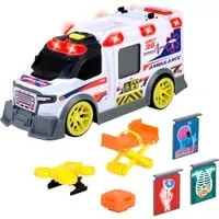 Dickie Ambulance - Spielzeugauto mit futuristischem Design, inklusive realistischen Licht- und Soundeffekten für ein authentisches Rettungsszenario. Ideal für Kinder ab 3 Jahren.
