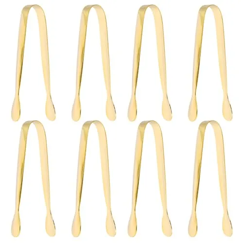 volumoon Zuckerzange Set, 8 Stück Edelstahl Eiswürfelzange für Bar, Klein Candy Bar Zangen für Küche, Mehrzweck Mini Servierzange für Hochzeit, Kaffee, Party, Büfett Grill (11 × 1.6 cm, Gold)