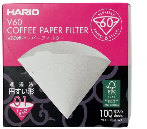 Hario Papierfilter V60-01 (VCF-01-100W), weiß, 100 Stück, BOX, 100 Stück