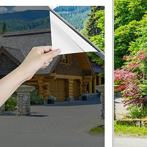 Ohmywor Fensterfolie Spiegelfolie Fenster Sichtschutz Sonnenschutz Selbsthaftend Fensterfolie von Aussen Durchsichtig von Innen UV-Schutz, Silber 40x200cm