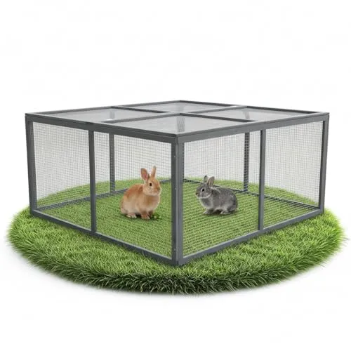 Mucola Freigehege für Kleintiere 120x120 cm - Ideal für Meerschweinchen und Kaninchen: Robuster Kleintierstall mit aufklappbarem Deckel und Edelstahlscharniere, perfekt für den Outdoor-Einsatz und sicheren Freilauf.
