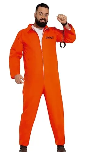 FIESTAS GUIRCA | Orange Häfling Kostüm für Herren (52-54/L) - Gefangenenanzug für Diebespartys, Halloween und Karneval - Ideal für Männer - Orange