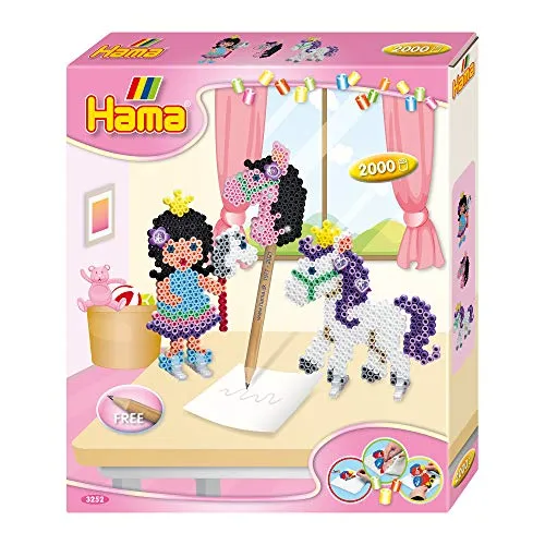Hama Perlen 3252 - Ponyspaß Geschenk-Set mit 2.000 bunten Midi Bügelperlen, fördert Kreativität und Feinmotorik für Kinder ab 5 Jahren