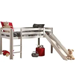 Kinderbett Karolina mit Rutsche - Massivholz Weiß, 90x200 cm - Modernes Spielbett mit Rutsche aus hochwertigem Massivholz. Ideal für kreative Spielstunden und erholsamen Schlaf. Einfacher Aufbau mit Anleitung, perfekte Lösung für Kinder ab 6 Jahren.