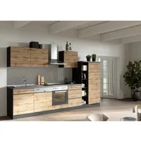 Held Möbel Küchenzeile Turin 330 cm Wotaneiche-Graphit mit E-Geräten