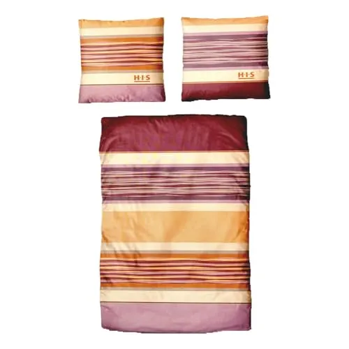 Baumwolle Bettwäsche Streifen Orange Lila 135x200 80x80cm Set 2 TLG