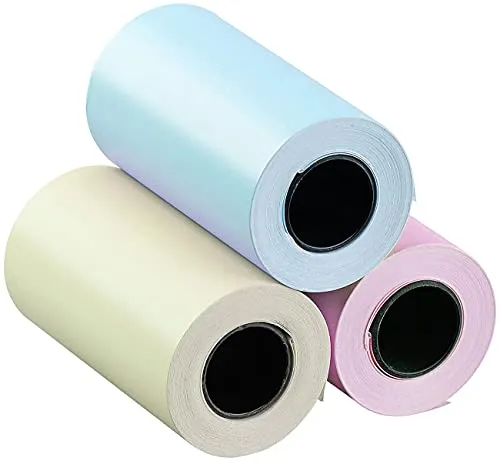 Callstel Thermodrucker-Rollen: 3er-Set selbstklebende Etiketten-Rollen, 80 mm Breite, je 3,5 m, bunt (Thermorollen selbstklebend, Gewürzaufkleber, Flaschenetiketten)