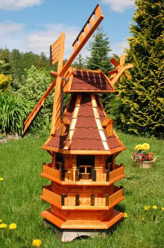 * Windmühle 3 stöckig, kugelgelagert 1,40m Bitum rot, Windmühlen Holz, Garten