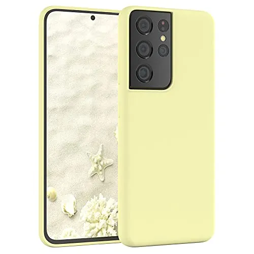 EAZY CASE Premium Silikon Handyhülle kompatibel mit Galaxy S21 Ultra 5G Slimcover mit Kameraschutz und Innenfutter, Silikonhülle, Schutzhülle, Bumper, Handy Case, Hülle, Softcase, Hell Gelb