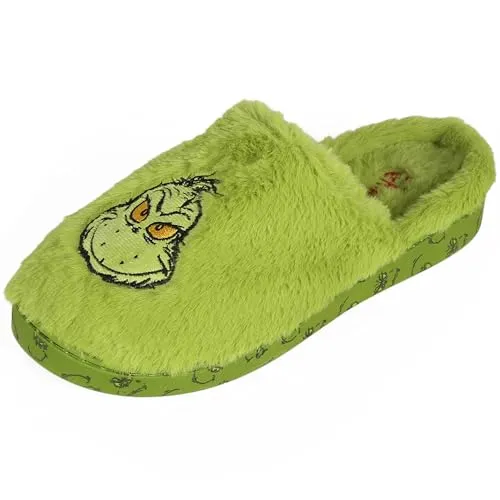 Grinch RUTSCHFESTE Pantoffeln für Damen - Damen-Hausschuhe aus weichem, flauschigem Material mit rutschfester Sohle, ideal für warme Füße und ein humorvolles Grinch-Design.