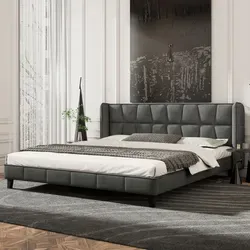 Flieks Polsterbett 180x200cm Doppelbett mit Lattenrost und Kopfteil, Holzbett Jugendbett Samt, Funktionsbett Ehebett, Grau - Grau