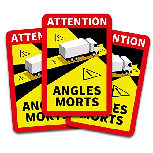 Attention Angles Morts Aufkleber je 25x17cm für Fahrzeuge Pflicht ab 3,5 t in Frankreich Warnung Toter Winkel Sticker selbstklebend uv beständig wetterfest R143 (LKW, 3 Stück)