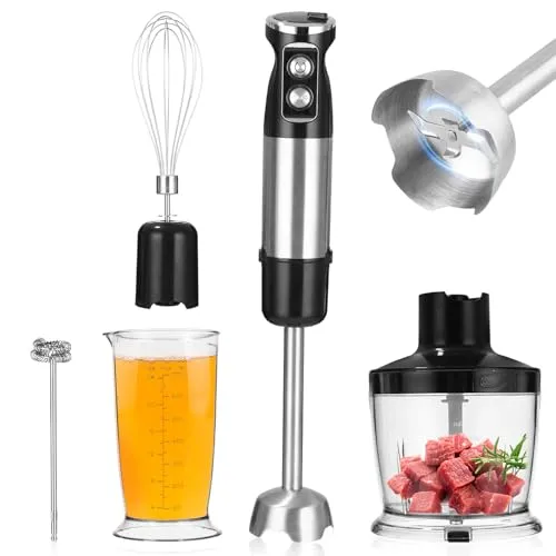 Stabmixer Edelstahl 5 in 1 Stabmixer Set 1000 Watt Pürierstab mit 12 Geschwindigkeiten und Turbo-Modi für die Zubereitung von Babynahrung Salaten Suppen und Gemüse