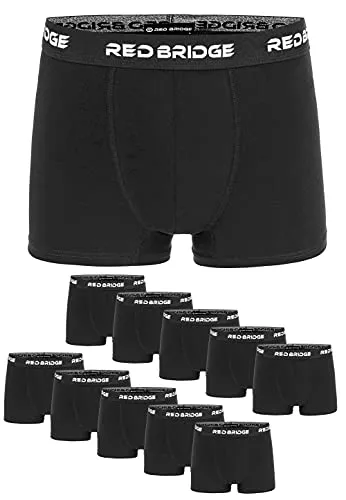 Redbridge Boxershorts Herren 10er-Pack Einfarbig Unifarben Slim Baumwolle Stretch Unterwäsche Basic Schwarz XL