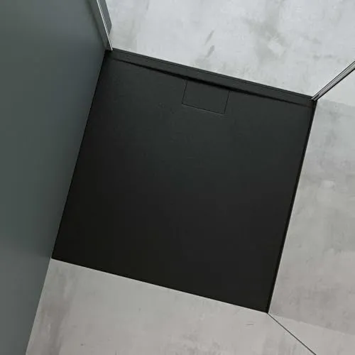 Mai & Mai Duschtasse Duschwanne aus Mineralguss BxTxH: 100x100x3 cm Mineralgusswanne in Anthrazit DIN-Anschlüsse inkl. Ablaufgarnitur Geoma07