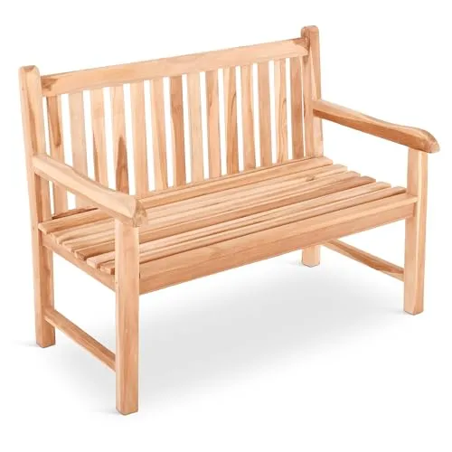 Raburg Gartenbank Teakholz 120 cm - Zeitlose Eleganz für Ihren Garten - Bänke aus naturbelassenem Teakholz, ideal für den Außenbereich. Langlebig und robust, bietet Platz für 2 Personen mit einem angenehmen Sitzkomfort.