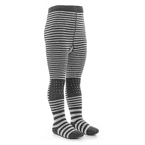LaLoona Baby Krabbelstrumpfhose mit ABS Sohle - elastische Kinderstrumpfhose mit Anti Rutsch Noppen - OEKO-TEX® Standard 100 geprüft - Streifen/Grau - 74-80