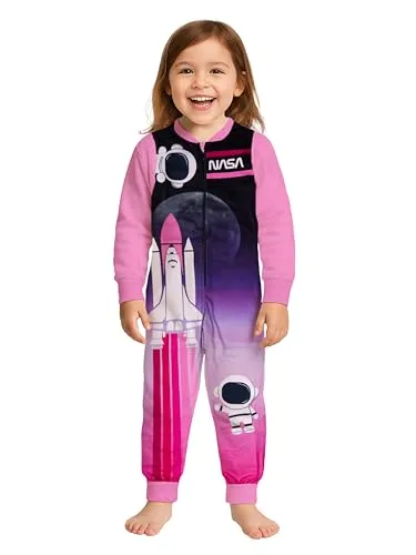 United Labels NASA Jumpsuit für Mädchen, Rosa Pink, 134-140, Fleece Overall Langarm, Einteiler Schlafanzug, Kuschelanzug für Kinder