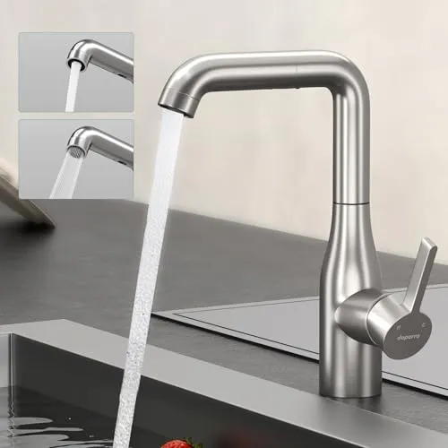 Mai & Mai Küchenarmatur Turnix-04 mit 360° Ausziehbrause - Elegante Spültischarmatur in gebürstetem Silber, ausgestattet mit einer ausziehbaren Brause und 360° Schwenkbereich. Ideal für die moderne Küche, sorgt für Flexibilität und Komfort beim Spülen.