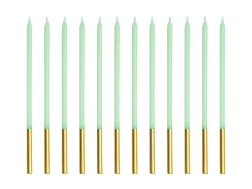 partydeco Geburtstagskerze, Geburtstagskerzen 14cm glatt 12er Set Grün / Gold