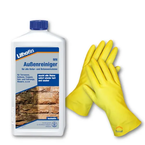 Steinreiniger Lithofin MN Außenreiniger 1 Liter + 1 Paar Haushaltshandschuhe