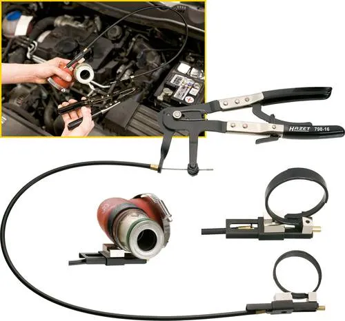 Hazet 798-16 Schlauchklemmenzange 875mm - Gripzangen mit verstärktem Bowdenzug und ergonomischen, kunststoffummantelten Griffen für optimalen Komfort. Ideal für enge Platzverhältnisse, perfekt zum Lösen von Spezialklemmen.