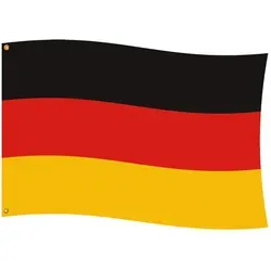Deutschland-Fahne schwarz-rot-gold - Fußball-Fanartikel für die perfekte Stimmung bei WM oder EM. Größe: ca. 1,50 m x 90 cm, aus strapazierfähigem Polyester und in den Nationalfarben schwarz-rot-gold.