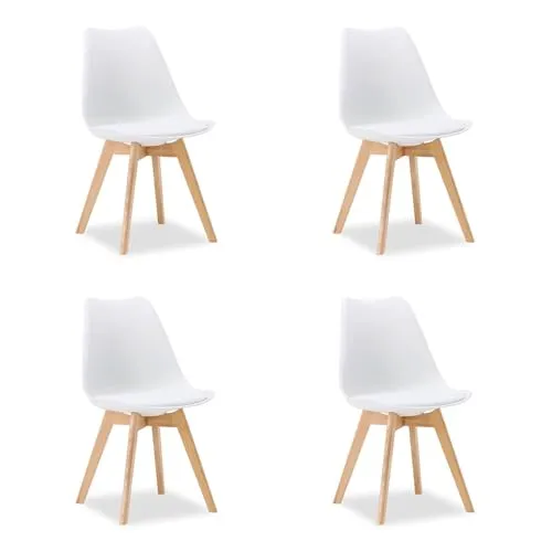 Homestyle4u Küchenstühle 4er Set Holz Kunststoff Weiß - 4 elegante Esszimmerstühle mit gepolstertem Sitz und modernem Design. Ideal für den Innenbereich, belastbar bis 120 kg, perfekt für gesellige Abendessen oder Familienfeiern.