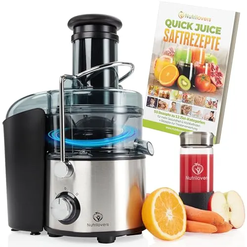 Nutrilovers QUICK-JUICER MAX Entsafter mit XXL Einwurf und Edelstahl-Sieb