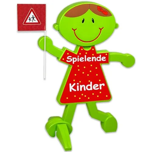 UvV Vorsicht Achtung spielende Kinder Warnschild, Warnfigur, Warnaufsteller - grün und reflektierend - Sicherheit für spielende Kinder (Rot - Spielende Kinder)