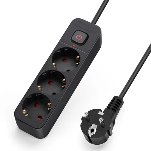 Aigostar Steckdosenleiste 3 Fach mit Schalter, Mehrfachsteckdose mit Kindersicherung, Verteilersteckdose mit 3 m Kabel, Schwarz