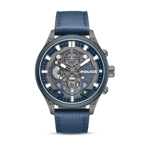 Police PEWGC0054206 Wadden Herrenuhr mit Lederband Chrono Gunmetal/Blau