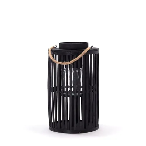 CREEDWOOD BODENLEUCHTER Midnight | Bambus, schwarz | mit Glaseinsatz | Kerzenhalter Windlicht Kerzenleuchter Deko Laterne | Größe: 40 cm
