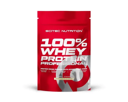Scitec Nutrition 100% Whey Protein Professional 1000 g - Whey Protein Pulver mit weißer Schokolade, reich an Aminosäuren und Verdauungsenzymen für optimale Muskelregeneration und -aufbau.