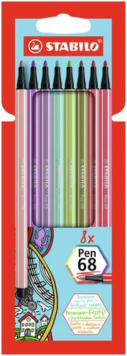 Premium-Filzstift - STABILO Pen 68 - 8er Pack - mit 8 verschiedenen Farben, 