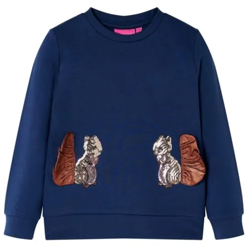 vidaXL Kinder Sweatshirt Eichhörnchen aus Pailletten Langarmshirt Pulli Marineblau 104