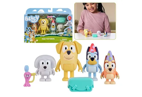 Sarcia.eu Spielfigur Bluey Set mit vier Figuren Pass the parcel, Transportfiguren 3+