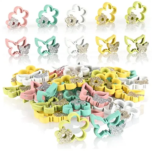 com-four® 48-teiliges Set Blume und Schmetterling - Streudeko aus Holz mit Glitzer - Tischdeko - Frühlingsdekoration (48 Stück Ostern - Glitzer)