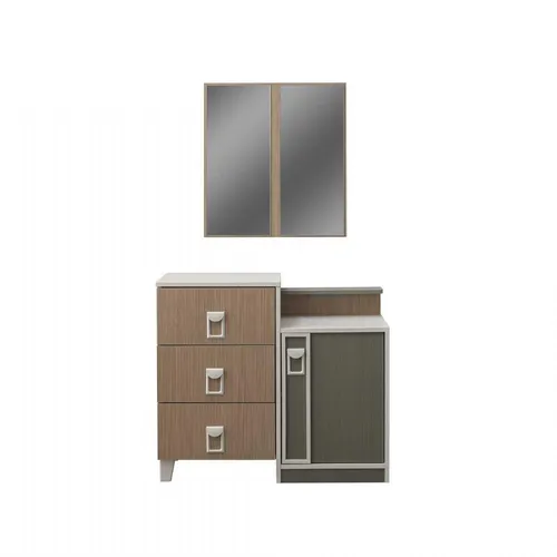 Schlafzimmer Kommode Garnitur mit Spiegel aus Holz Braun - Moderne Kommode mit 3 Schubladen und passendem Spiegel. Ideal für Kinderzimmer oder Gästezimmer. Kompakt und stilvoll, passt perfekt in jedes Schlafzimmer.
