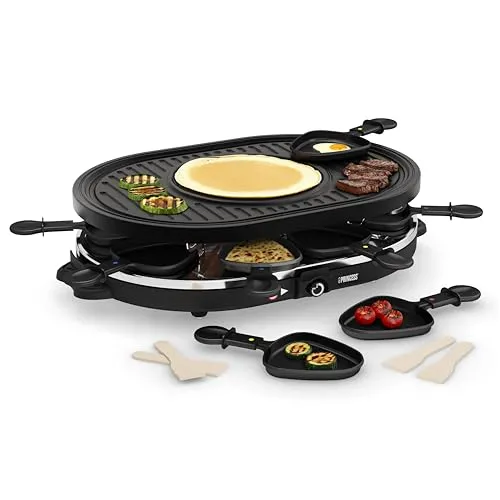 Princess 162700 Raclette 8 Oval Grill Party - Racletteofen für gesellige Abende, ideal für 8 Personen und vielseitige Grillmöglichkeiten