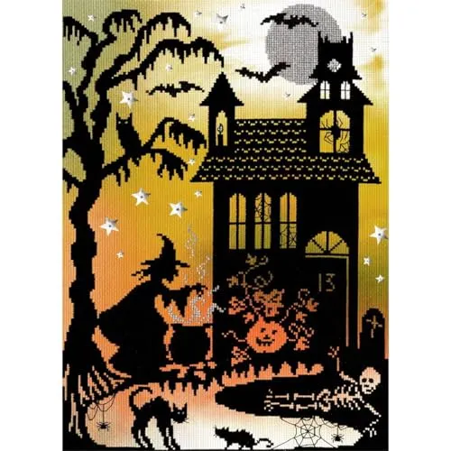 Bothy Threads Kreuzstich-Set Kürbishaus, 26x36cm - Zählbares Kreuzstich-Set für kreative Bastler, Komplettset mit hochwertigen Materialien, ideal als Geschenk oder für eigene Projekte.