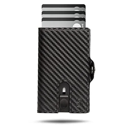 SLIMJACK Mini Geldbörse Herren - Carbon Leder mit RFID-Schutz - Mini-Geldbörse aus echtem Leder, leicht und kompakt mit RFID-Schutz, ideal für den modernen Herren.