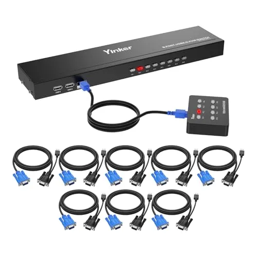 VGA KVM Switch 8 Port, Yinker 8 in 1 out VGA USB KVM Umschalter mit 2*Rackmount-Ohren und Desktop Selector 4 USB Port