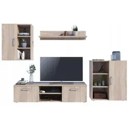 MATKAM Wohnwand Dedal 4-teilig in Sonoma Eiche - Moderne Wohnwand: Elegantes Design mit viel Stauraum, ideal für Wohnzimmer oder Jugendzimmer. Pflegeleichte Oberfläche und einfache Montage inklusive.