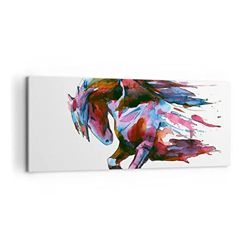 Wandbilder Dekoration Wohnzimmer Pferd Eleganz wild Tier Panorama Bilder auf Leinwand 120x50cm Leinwandbild Schlafzimmer Küche Wand Kunstdruck Art Groß Wanddeko Bild Wall Decor Canvas AB120x50-3010