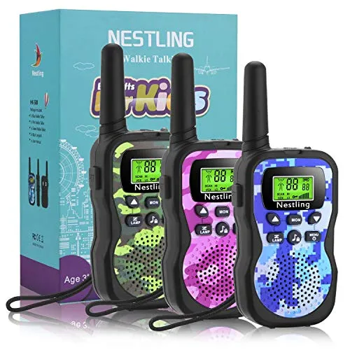 Nestling Walkie Talkies für Kinder – 3 Stück, 8 Kanal Funkgerät mit LCD-Taschenlampe