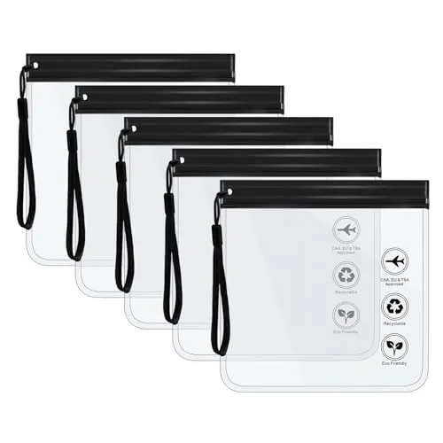 EUZUXU 5 Stück Flughafen Zugelassener Durchsichtiger Kulturbeutel, 20 x 20cm, Wasserdichter und Auslaufsicher mit Griff, Reise Kosmetiktasche Reisegrößen Waschtasche für Damen & Herren