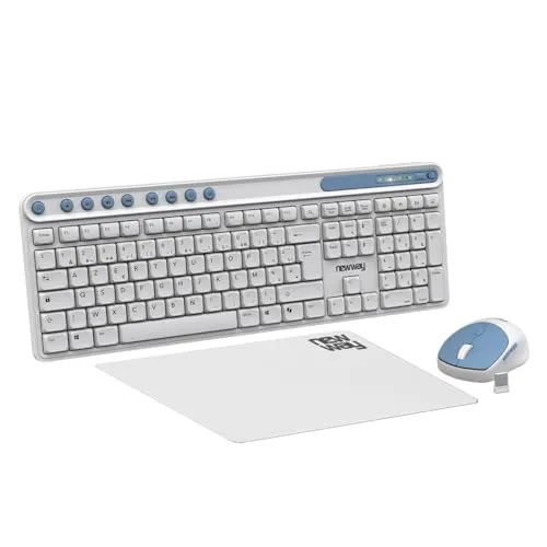NEWWAY NKMP252 Kabellose Maus-Tastatur, 2,4 GHz, AI Copilot, französisches AZERTY, leises Tippen, 14 Multimedia-Tasten, leichte Maus mit 6 Tasten, Mauspad inklusive, lange Akkulaufzeit (weiß)