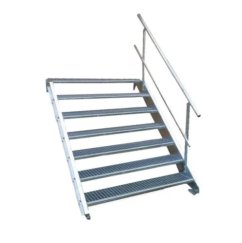 SRM Design Außentreppe 7 Stufen Stahltreppe einseitig. Geländer Breite 150 cm Höhe 100-140cm