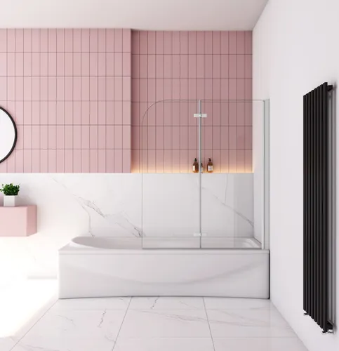 110x140cm Weiß Badewannenaufsatz 2 tlg.Faltwand Duschwand Duschabtrennung 6mm NANO ESG Sicherheitsglas